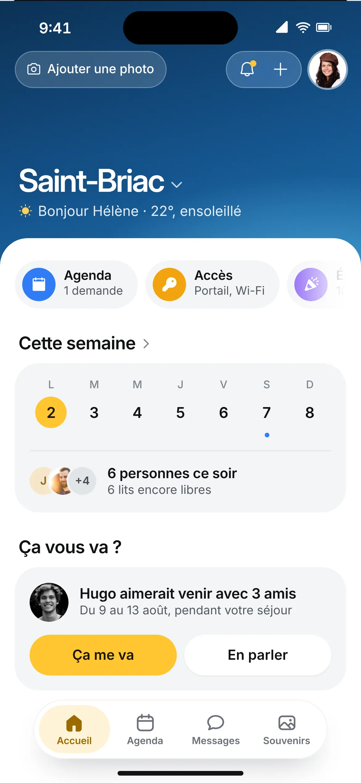 Écran d'accueil de Kabane : la maison, les arrivées de la semaine