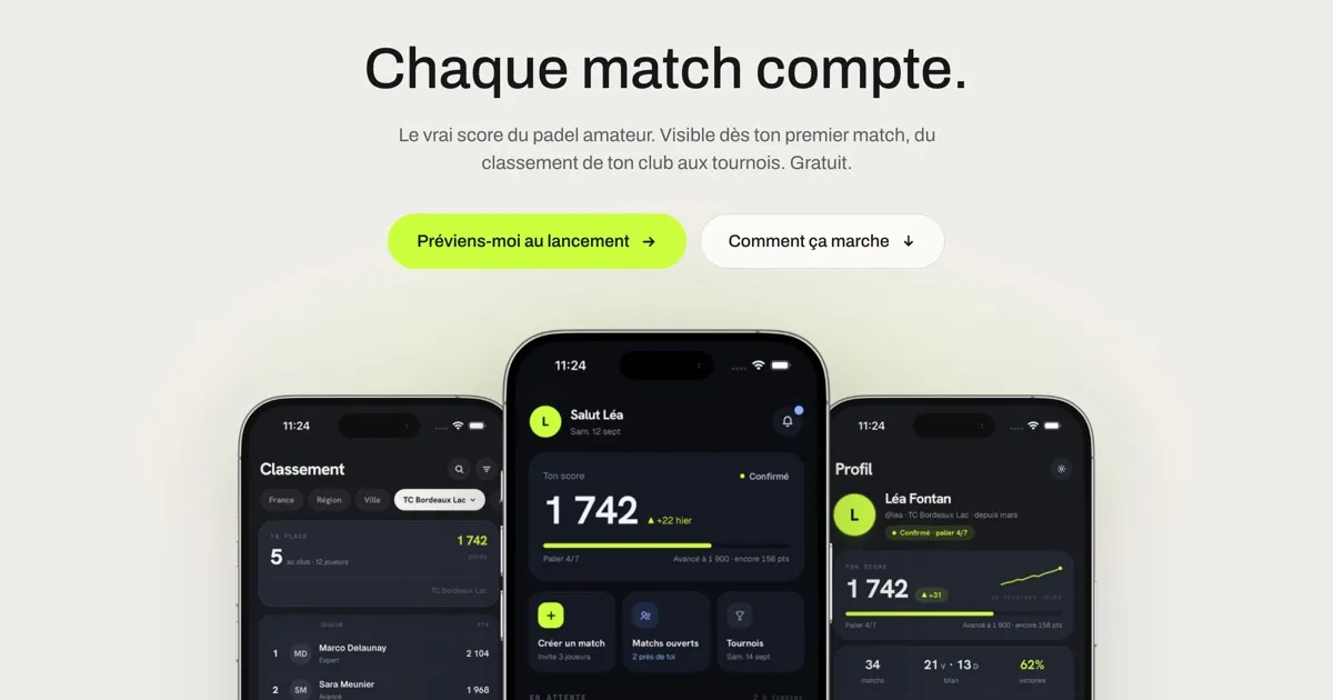 La page de lancement de Bunp et trois écrans de l'appli