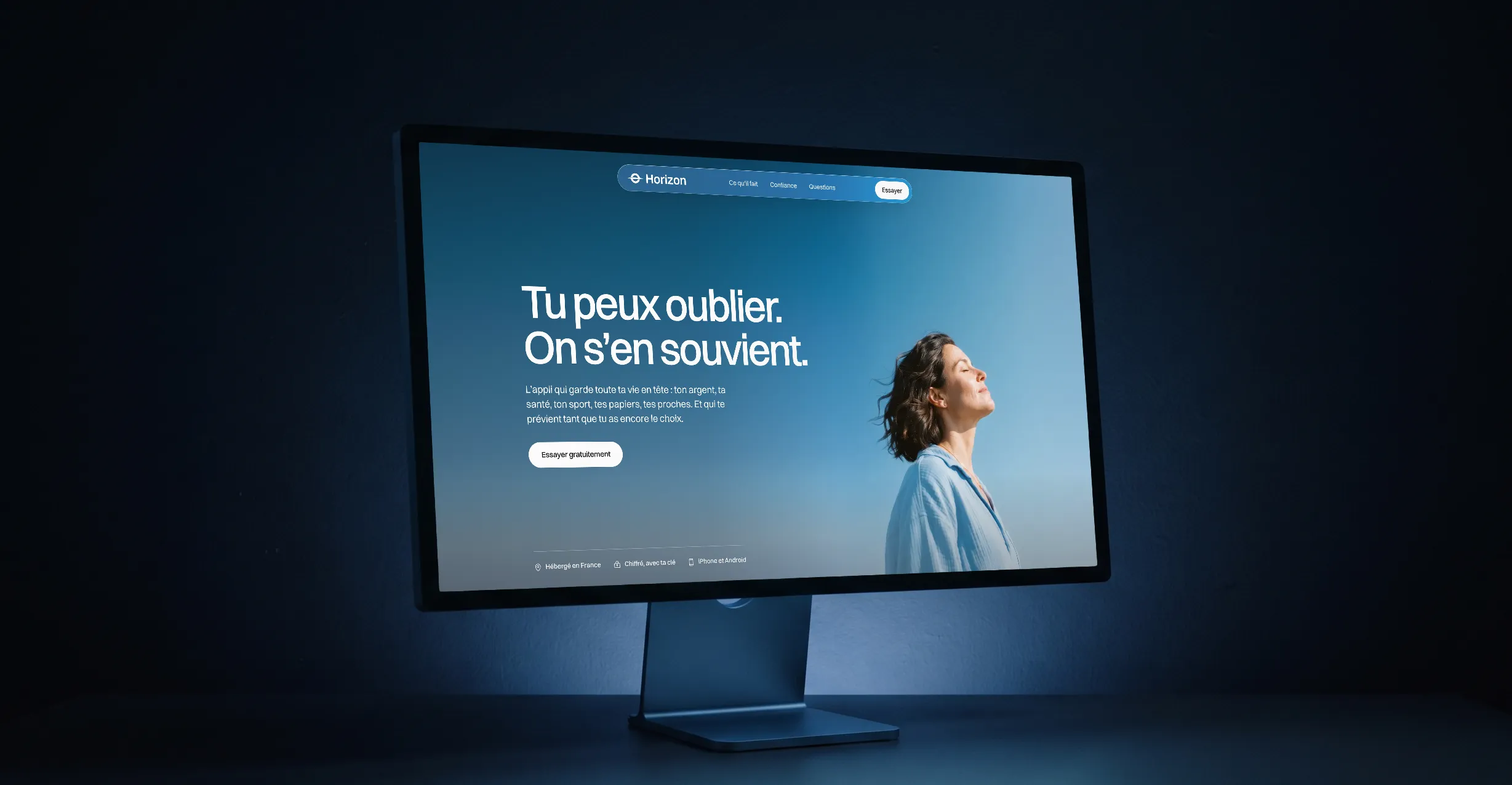 La page de lancement d'Horizon : « Tu peux oublier, on s'en souvient. »
